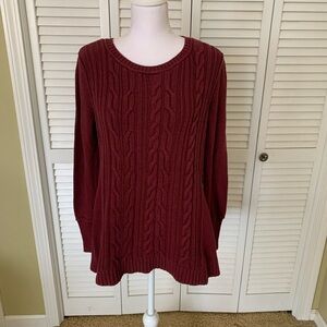 Eddie Bauer Women's Cable Knit Burgundy Cotton Blend Sweater Size L
